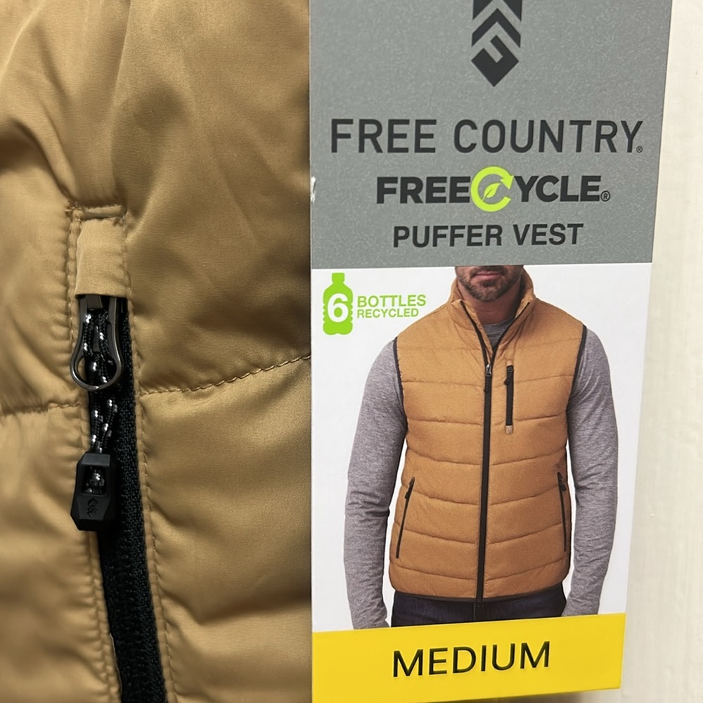 Free Country Men’s Puffer Vest Size Medium Tan NWT - Picture 2 of 8